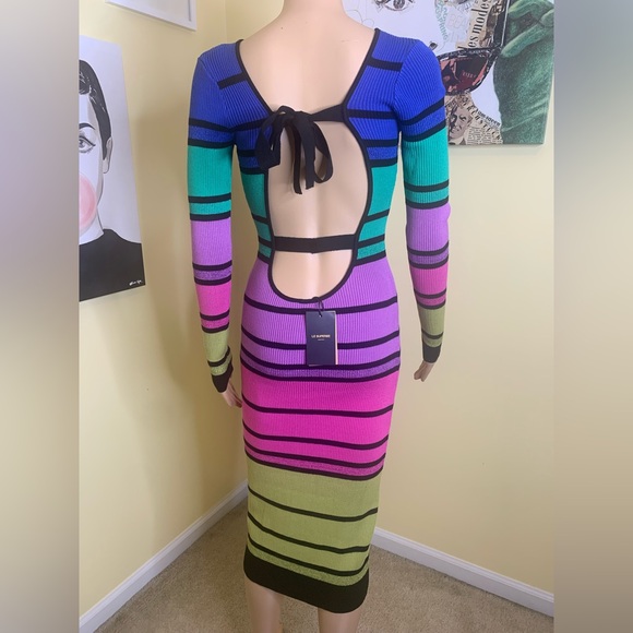 💫HP‼️💫 NWT LE SUPERBE Chakra Knit Ribbed Midi Dress in Stripes, Size Medium - Picture 8 of 9